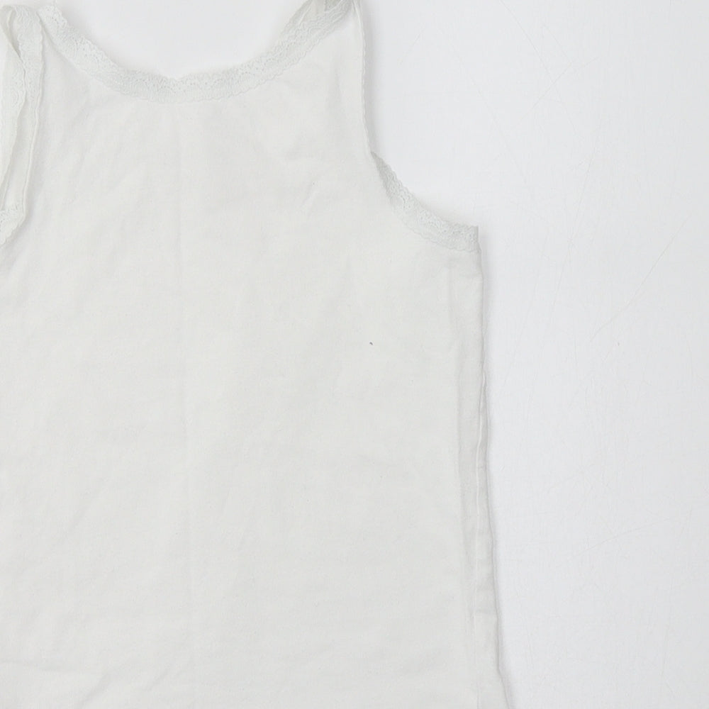 NEXT Girls White  Cotton Camisole Tank Size 7-8 Years V-Neck  - Lace Detail