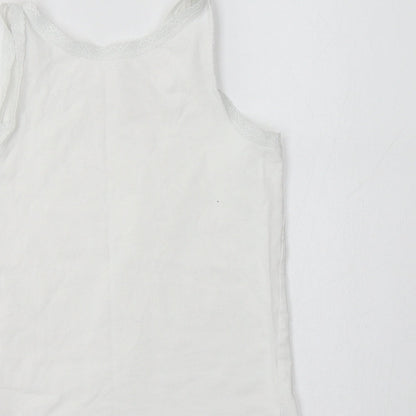 NEXT Girls White  Cotton Camisole Tank Size 7-8 Years V-Neck  - Lace Detail