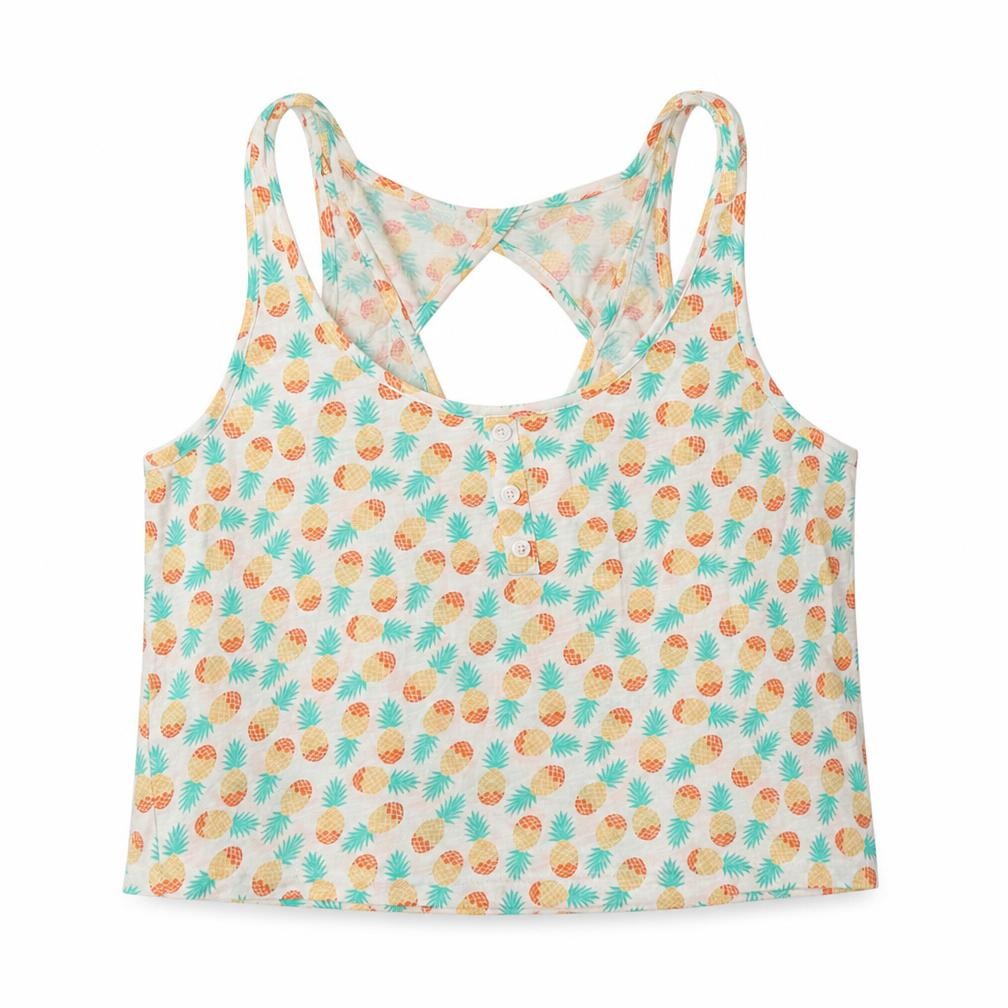 Front view of New Look women’s white geometric cotton cropped tank, size UK 12, scoop neck