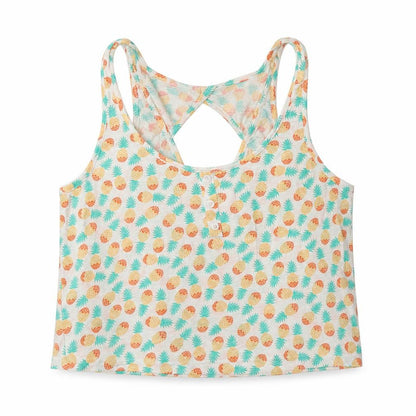 Front view of New Look women’s white geometric cotton cropped tank, size UK 12, scoop neck