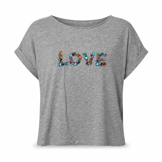 Front view of Red Herring women’s grey polyester basic t-shirt, size UK 8, crew neck - love