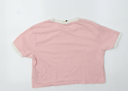 ellesse Womens Pink  Cotton Cropped Polo Size 8 Crew Neck