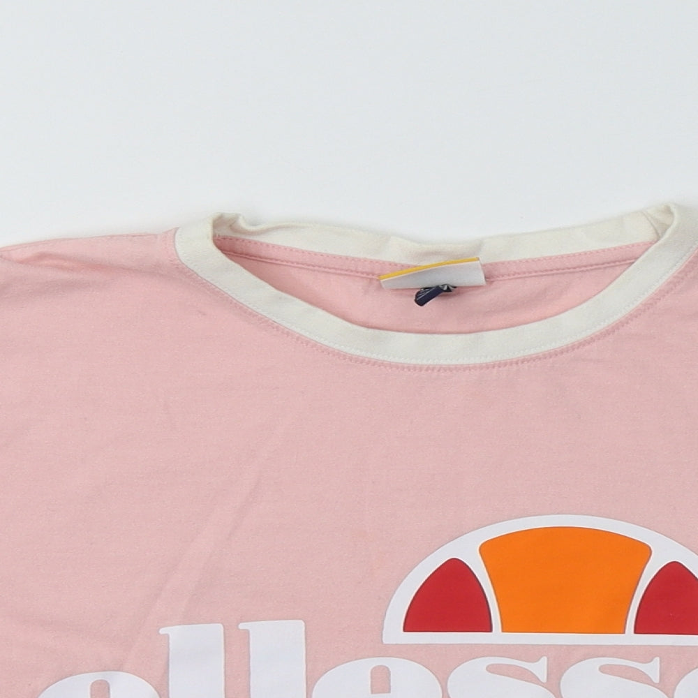ellesse Womens Pink  Cotton Cropped Polo Size 8 Crew Neck