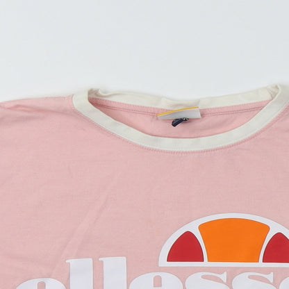 ellesse Womens Pink  Cotton Cropped Polo Size 8 Crew Neck