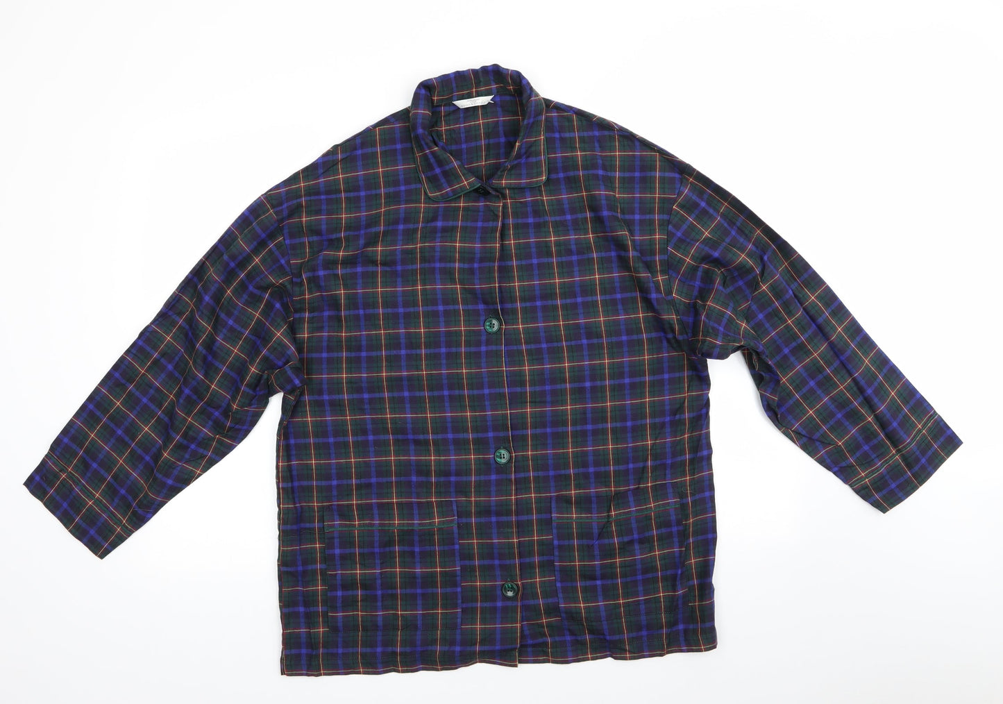 Marks and Spencer Womens Green Check Cotton  Pyjama Top Size 12   - Green Blue Red Yellow