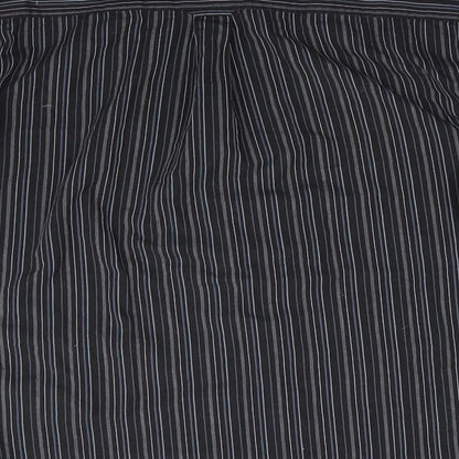 George Mens Black Striped Polyester  Button-Up Size L Collared  - Black Grey Blue White Stripe