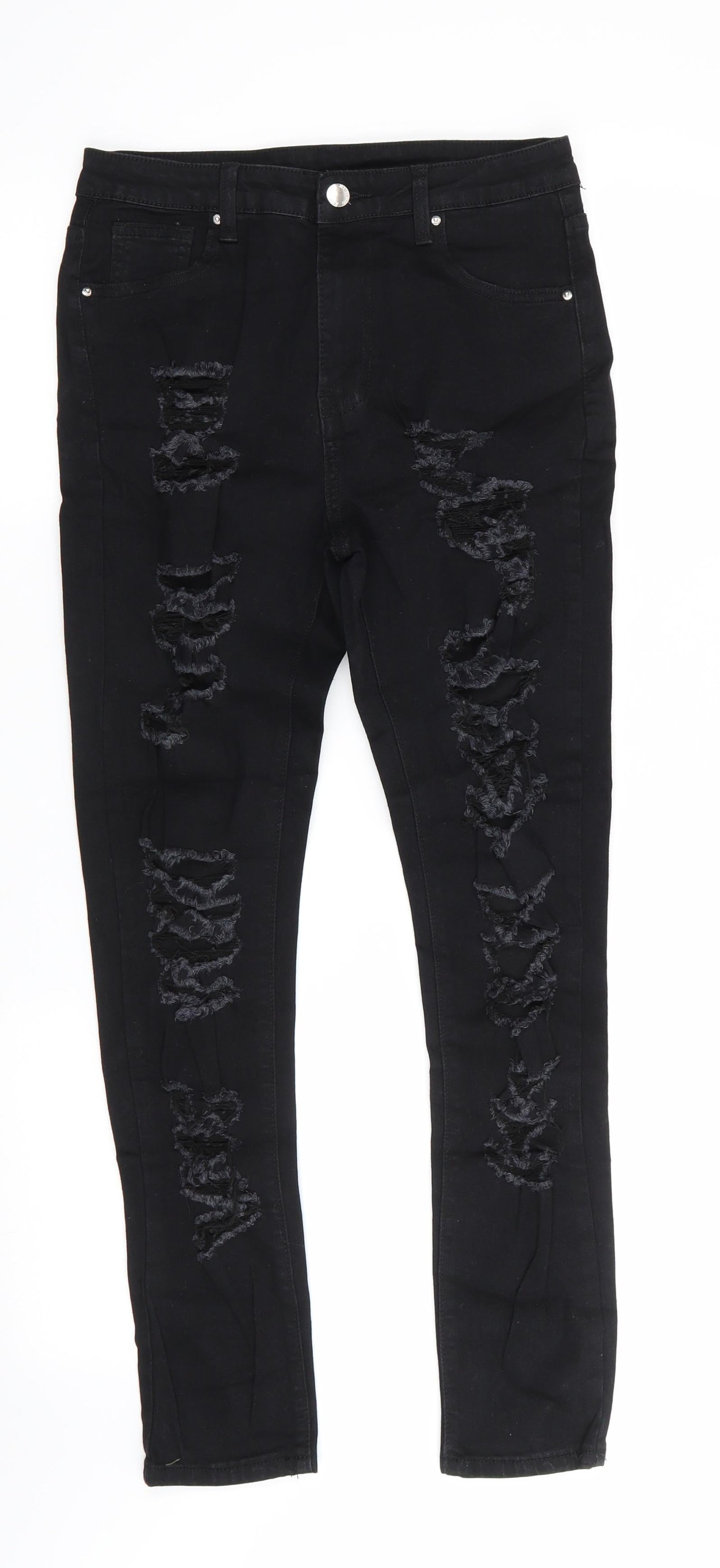 SheIn Womens Black  Cotton Skinny Jeans Size S L27 in Regular  - Very Distressed