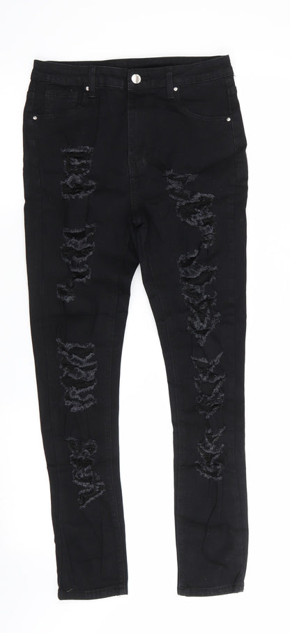 SheIn Womens Black  Cotton Skinny Jeans Size S L27 in Regular  - Very Distressed