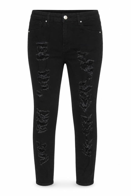 Front view of SHEIN women’s black cotton skinny jeans, size S, 27-inch leg regular - very distressed