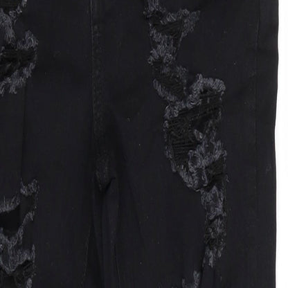 SheIn Womens Black  Cotton Skinny Jeans Size S L27 in Regular  - Very Distressed