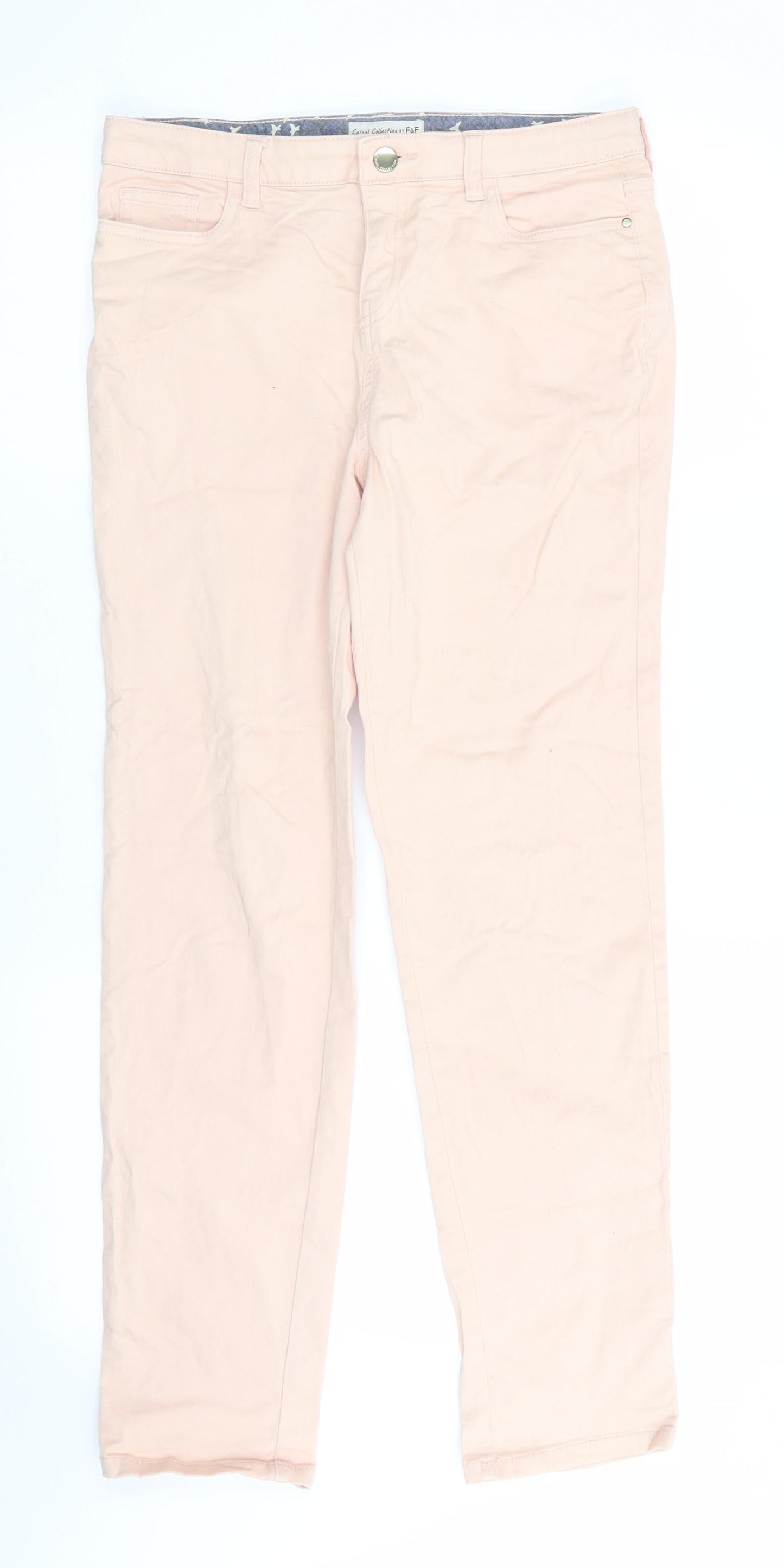 Casual Collection by F&F Womens Orange  Cotton Chino Trousers Size 8 L29 in Regular  - Peach in Colour