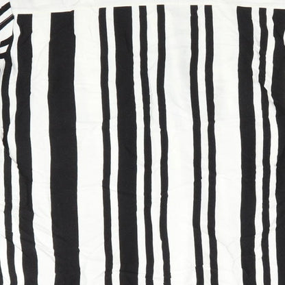 Mama Licious Womens Black Striped Viscose Tunic Button-Up Size L High Neck - Vertical Black & White Stripes Mandarin type collar Concealed buttons