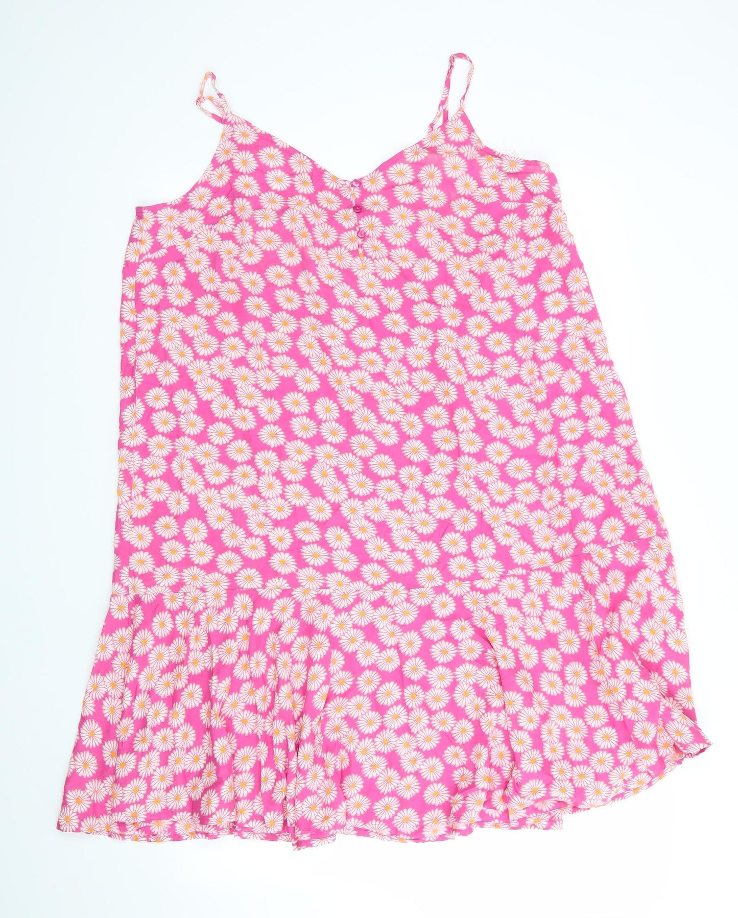Pieces Womens Pink Floral Viscose Fit & Flare    Round Neck  - White & Orange flowers Frilled hemline