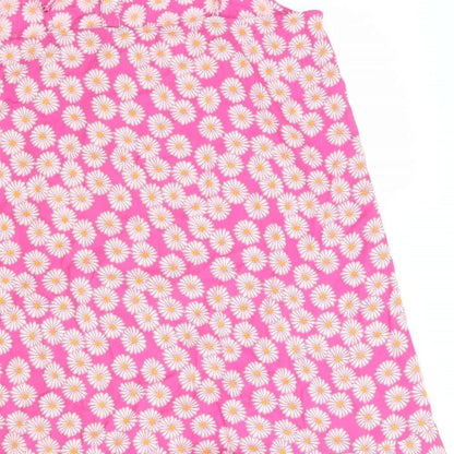 Pieces Womens Pink Floral Viscose Fit & Flare    Round Neck  - White & Orange flowers Frilled hemline