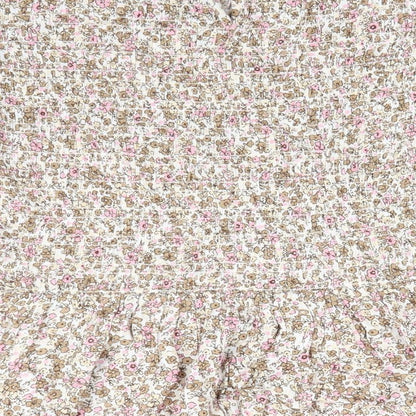 TU Womens Ivory Floral Viscose Tunic Blouse Size 10 Round Neck - Pink Taupe Beige Flowers Elasticated Bodice