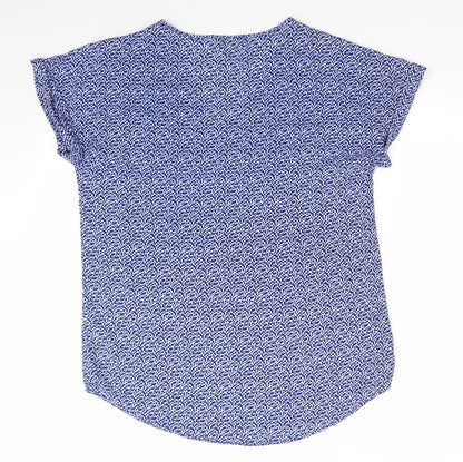 Papaya Womens Blue Geometric Polyester Basic Blouse Size 10 V-Neck - Small square blue mix pattern