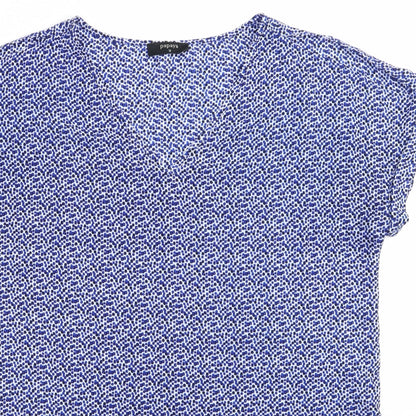 Papaya Womens Blue Geometric Polyester Basic Blouse Size 10 V-Neck - Small square blue mix pattern