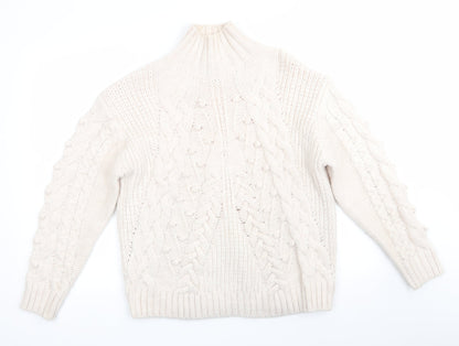 Primark Womens Ivory High Neck   Pullover Jumper Size M   - Pale pink Ivory mix