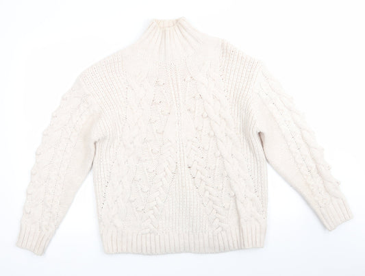 Primark Womens Ivory High Neck   Pullover Jumper Size M   - Pale pink Ivory mix