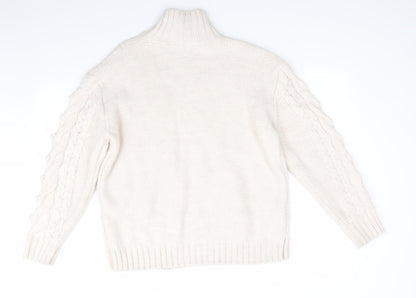 Primark Womens Ivory High Neck   Pullover Jumper Size M   - Pale pink Ivory mix