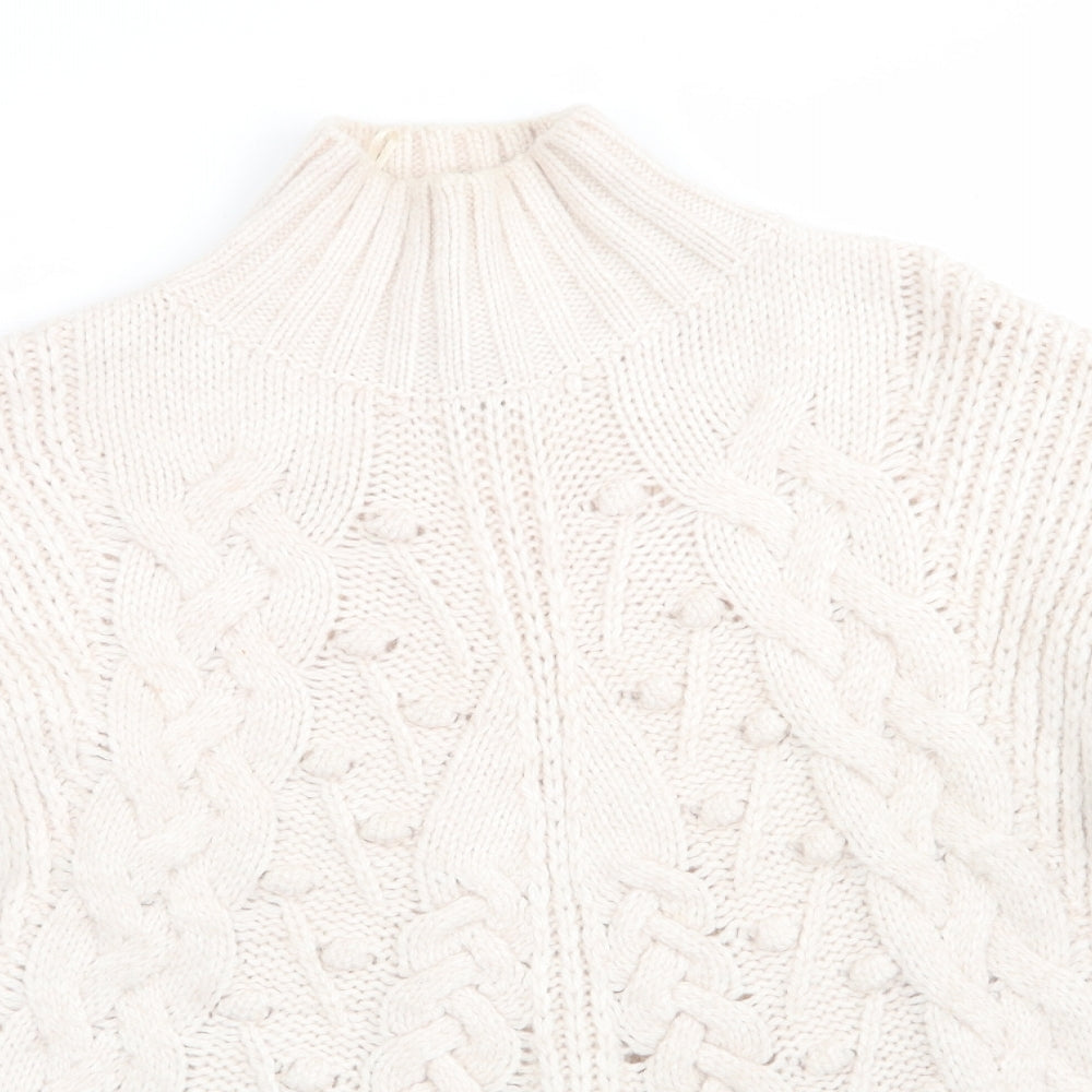 Primark Womens Ivory High Neck   Pullover Jumper Size M   - Pale pink Ivory mix