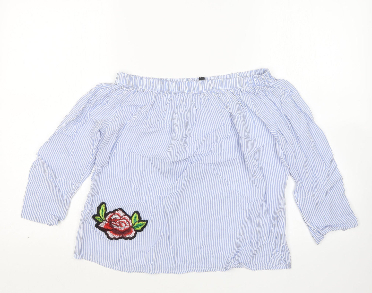 Boohoo Womens Multicoloured Striped Viscose Basic Blouse Size 8 Boat Neck