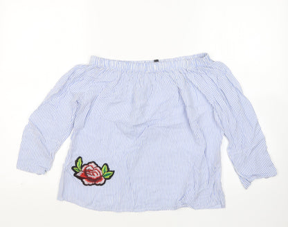 Boohoo Womens Multicoloured Striped Viscose Basic Blouse Size 8 Boat Neck