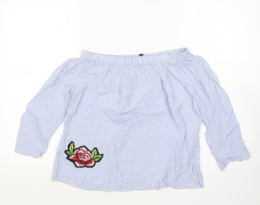 Boohoo Womens Multicoloured Striped Viscose Basic Blouse Size 8 Boat Neck