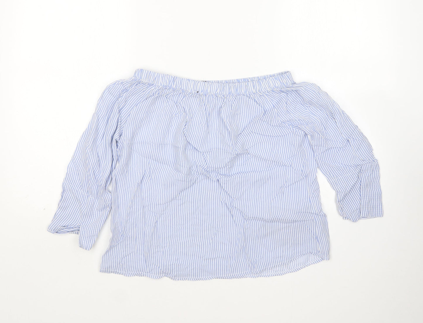 Boohoo Womens Multicoloured Striped Viscose Basic Blouse Size 8 Boat Neck