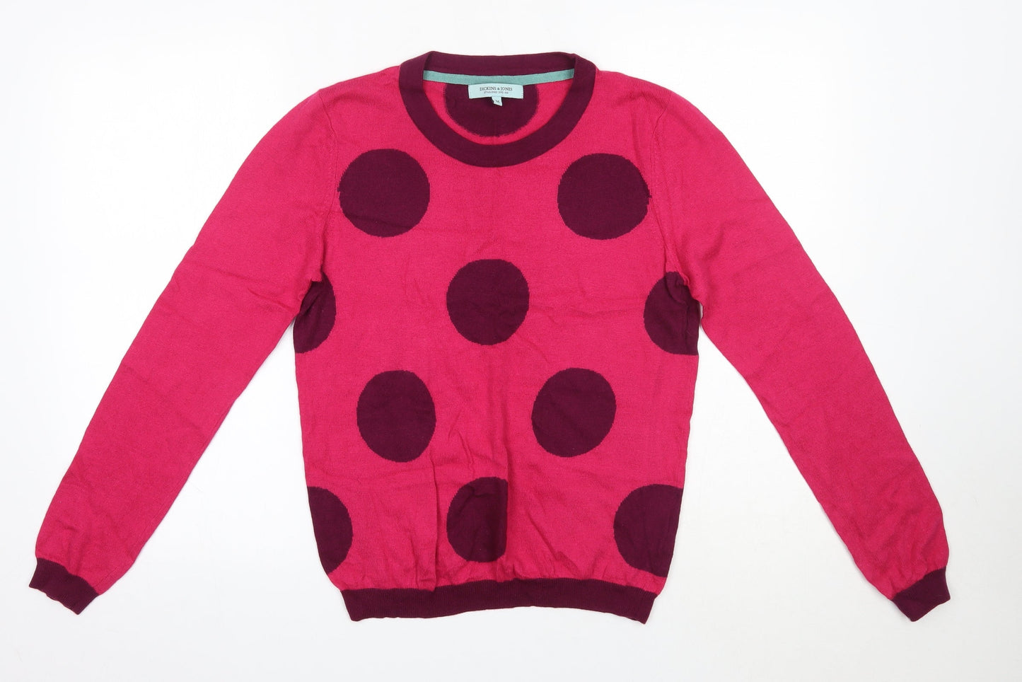 Dickens & Jones Womens Pink Round Neck Polka Dot Nylon Pullover Jumper Size M