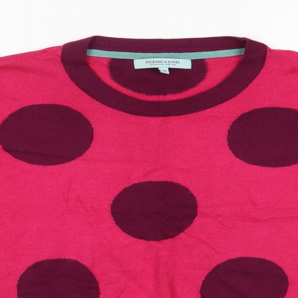 Dickens & Jones Womens Pink Round Neck Polka Dot Nylon Pullover Jumper Size M