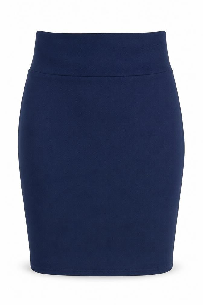 Front view of Urban Coco women’s blue polyester straight & pencil skirt, size S