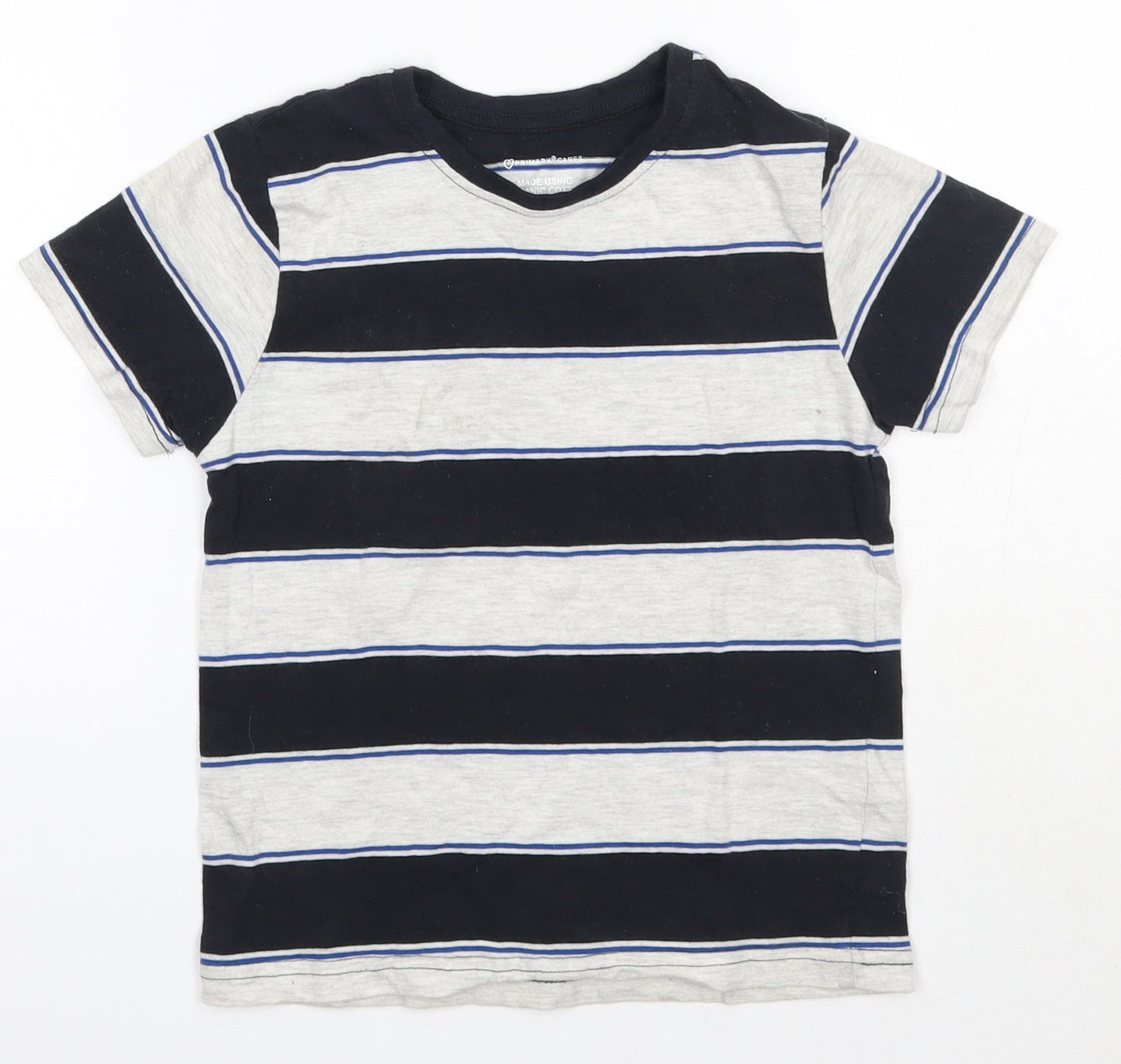 Primark Boys Multicoloured Striped 100% Cotton Basic T-Shirt Size 5-6 Years Round Neck