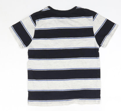 Primark Boys Multicoloured Striped 100% Cotton Basic T-Shirt Size 5-6 Years Round Neck