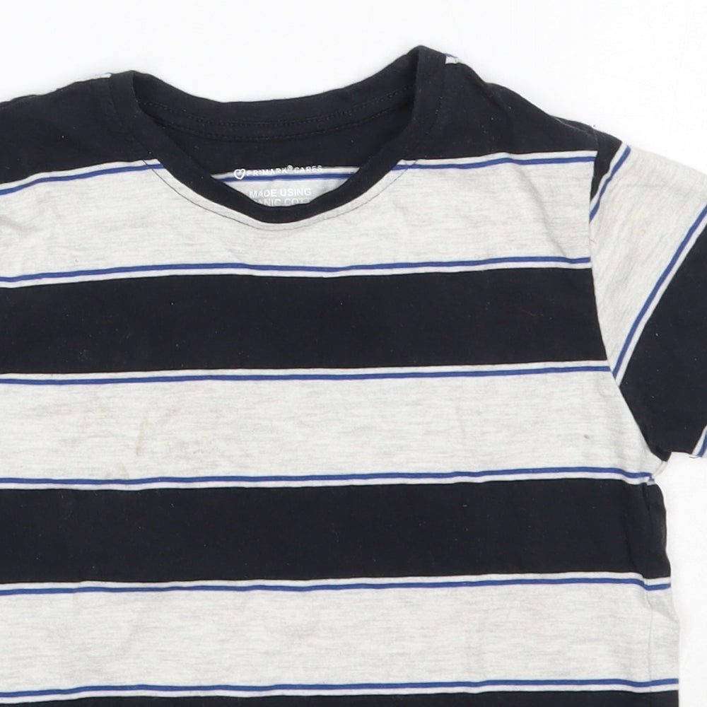 Primark Boys Multicoloured Striped 100% Cotton Basic T-Shirt Size 5-6 Years Round Neck