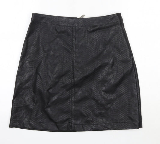 F&F Womens Black  Polyurethane A-Line Skirt Size 8