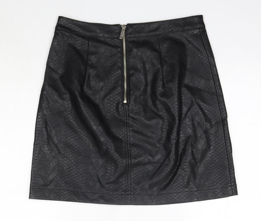 F&F Womens Black  Polyurethane A-Line Skirt Size 8