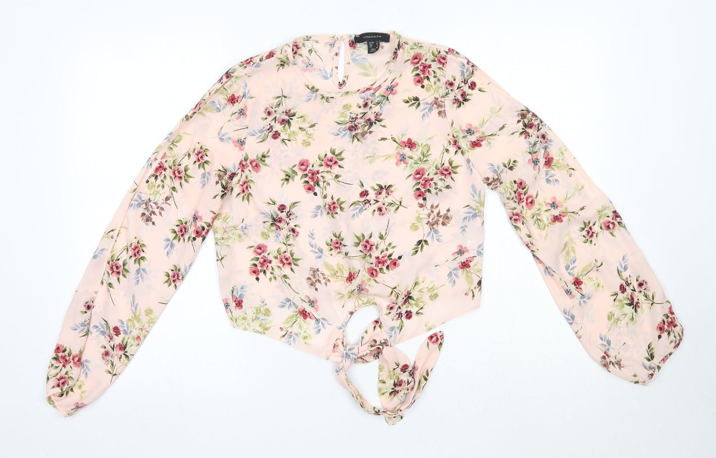 Primark Womens Pink Floral Polyester Basic Blouse Size 6 Round Neck