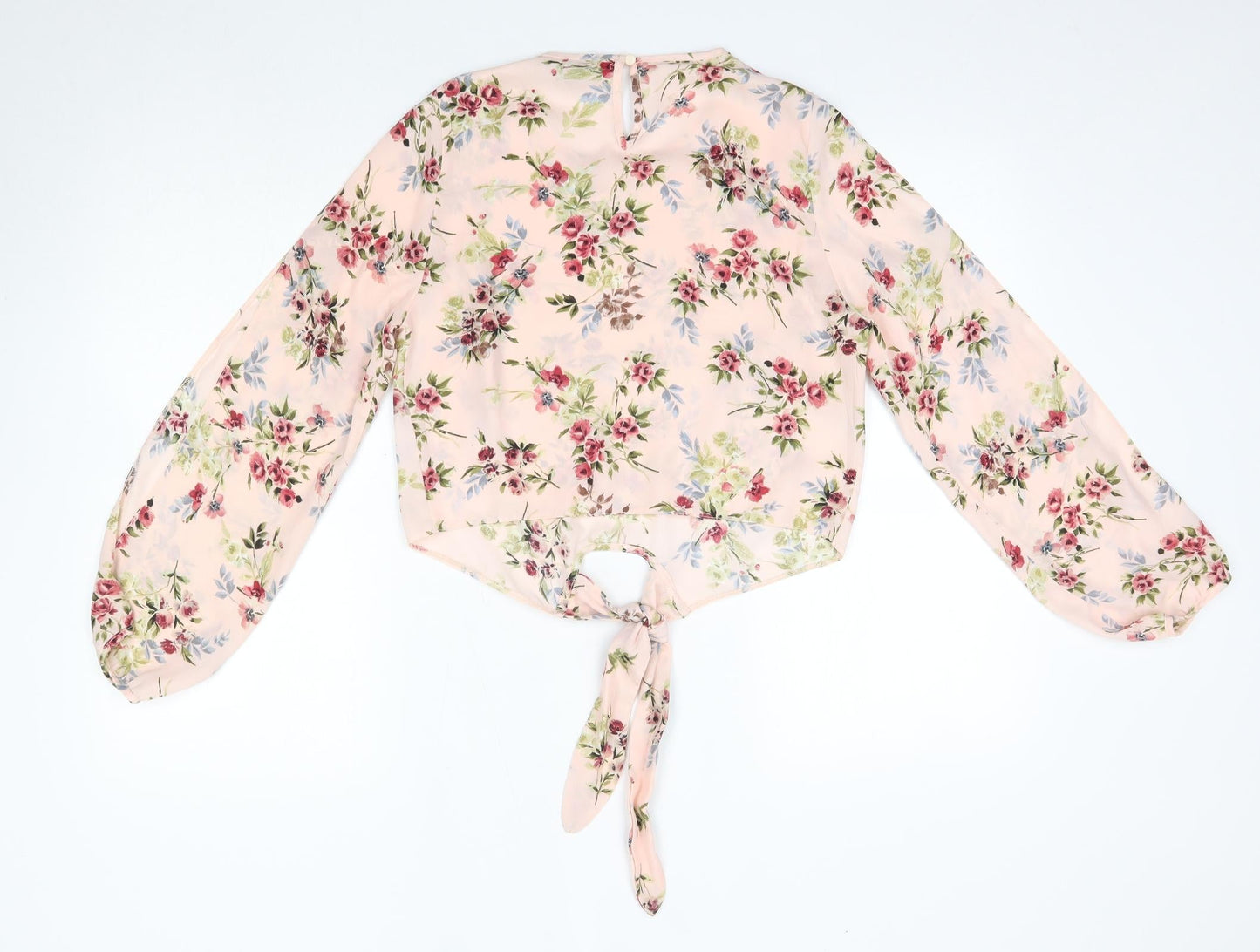 Primark Womens Pink Floral Polyester Basic Blouse Size 6 Round Neck