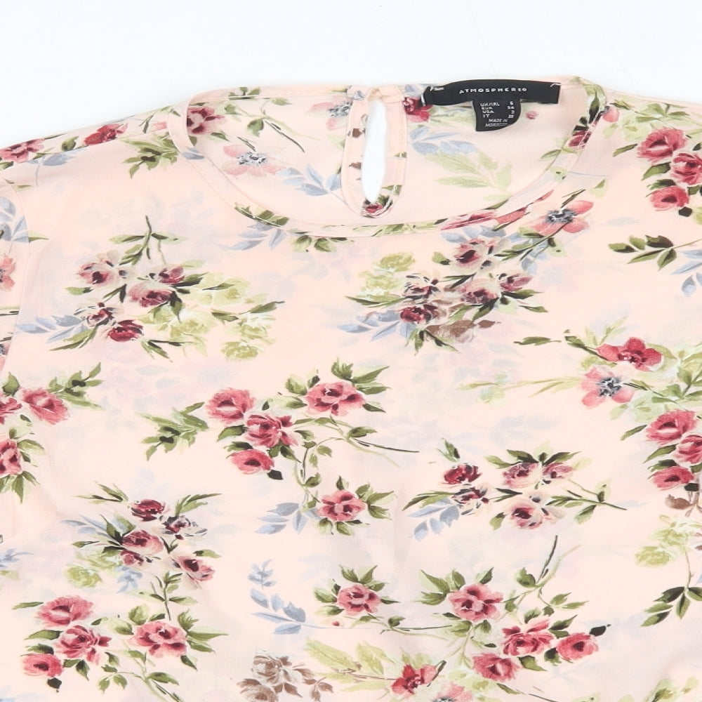 Primark Womens Pink Floral Polyester Basic Blouse Size 6 Round Neck