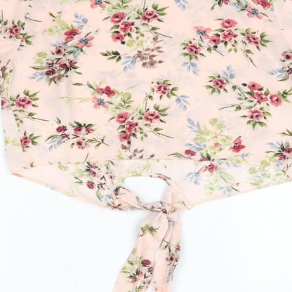 Primark Womens Pink Floral Polyester Basic Blouse Size 6 Round Neck