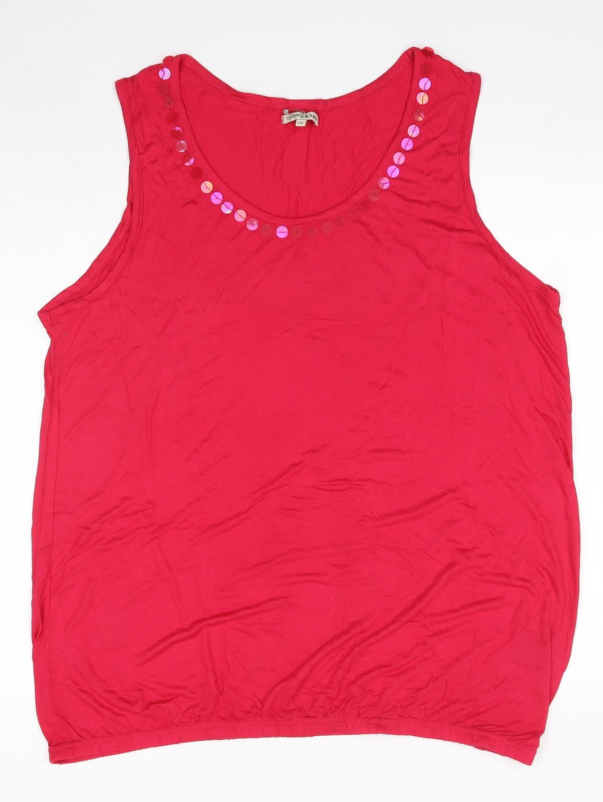 Front view of Tommy & Kate women’s pink viscose basic blouse, size UK 20, round neck