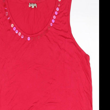 Close-up detail of Tommy & Kate women’s pink viscose basic blouse, size UK 20, round neck