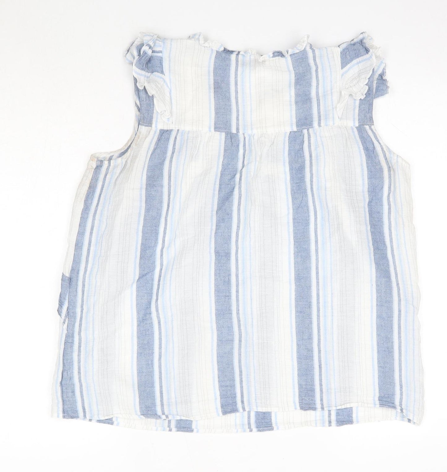 F&F Womens Blue Striped 100% Cotton Basic Blouse Size 14 Round Neck