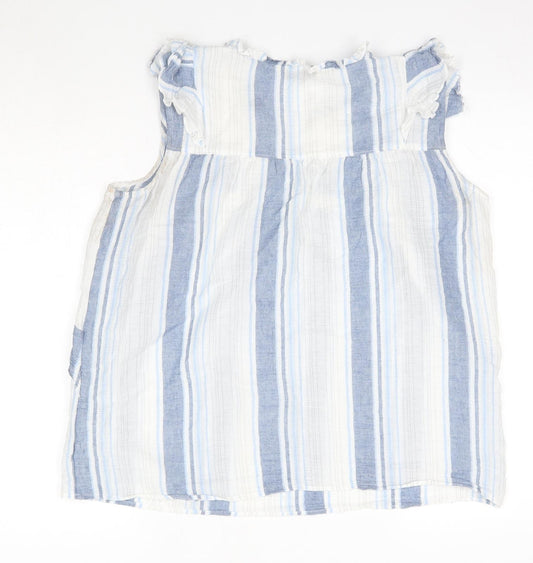 F&F Womens Blue Striped 100% Cotton Basic Blouse Size 14 Round Neck