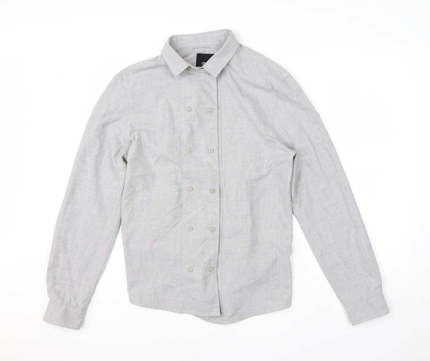 ASOS Mens Grey  Polyester  Button-Up Size M Collared Button