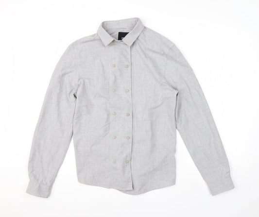 ASOS Mens Grey  Polyester  Button-Up Size M Collared Button