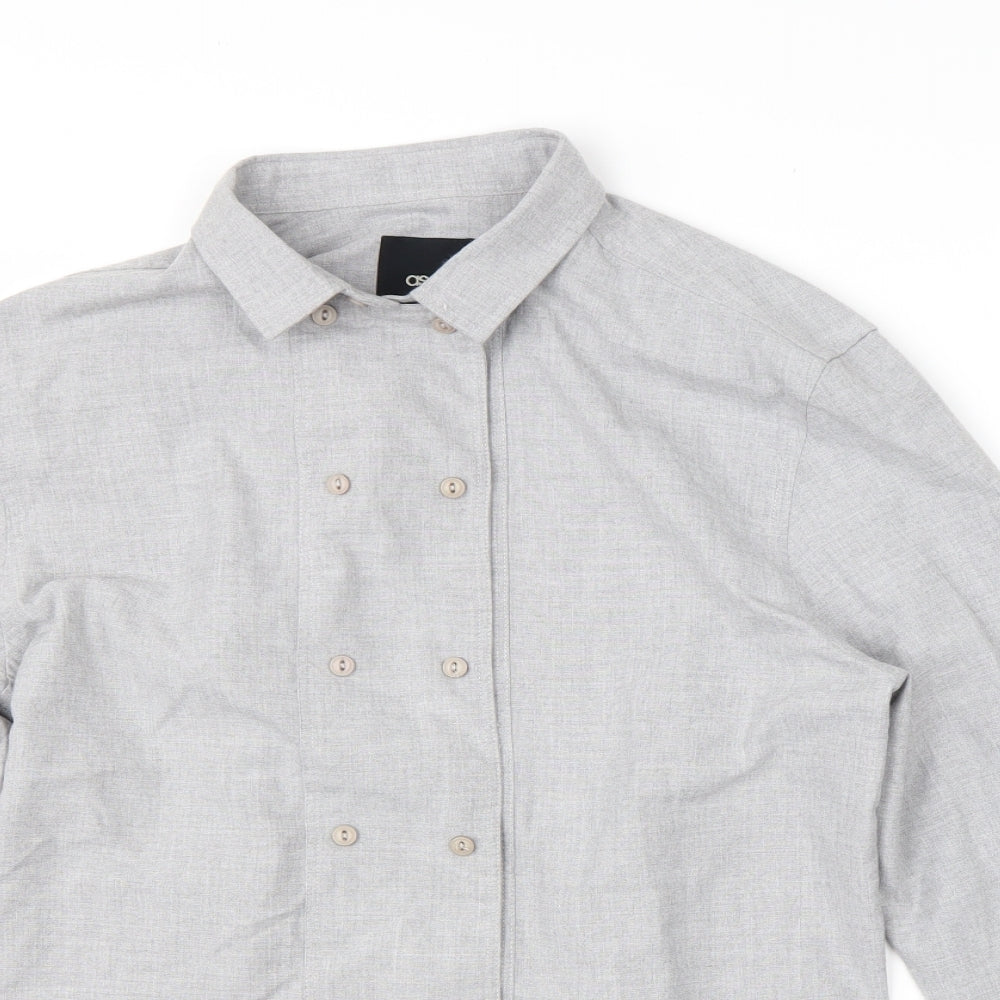 ASOS Mens Grey  Polyester  Button-Up Size M Collared Button
