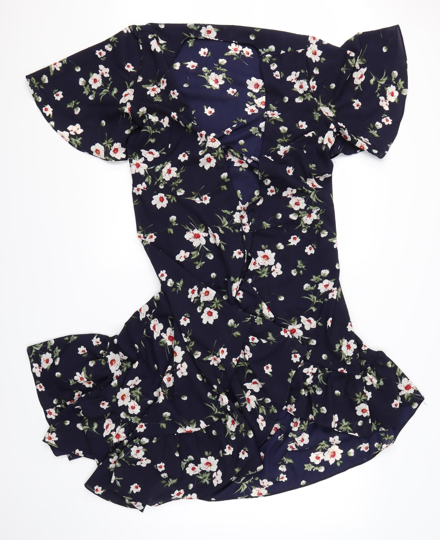 Lucy Wang Womens Blue Round Neck Floral Polyester Cardigan Jumper Size M