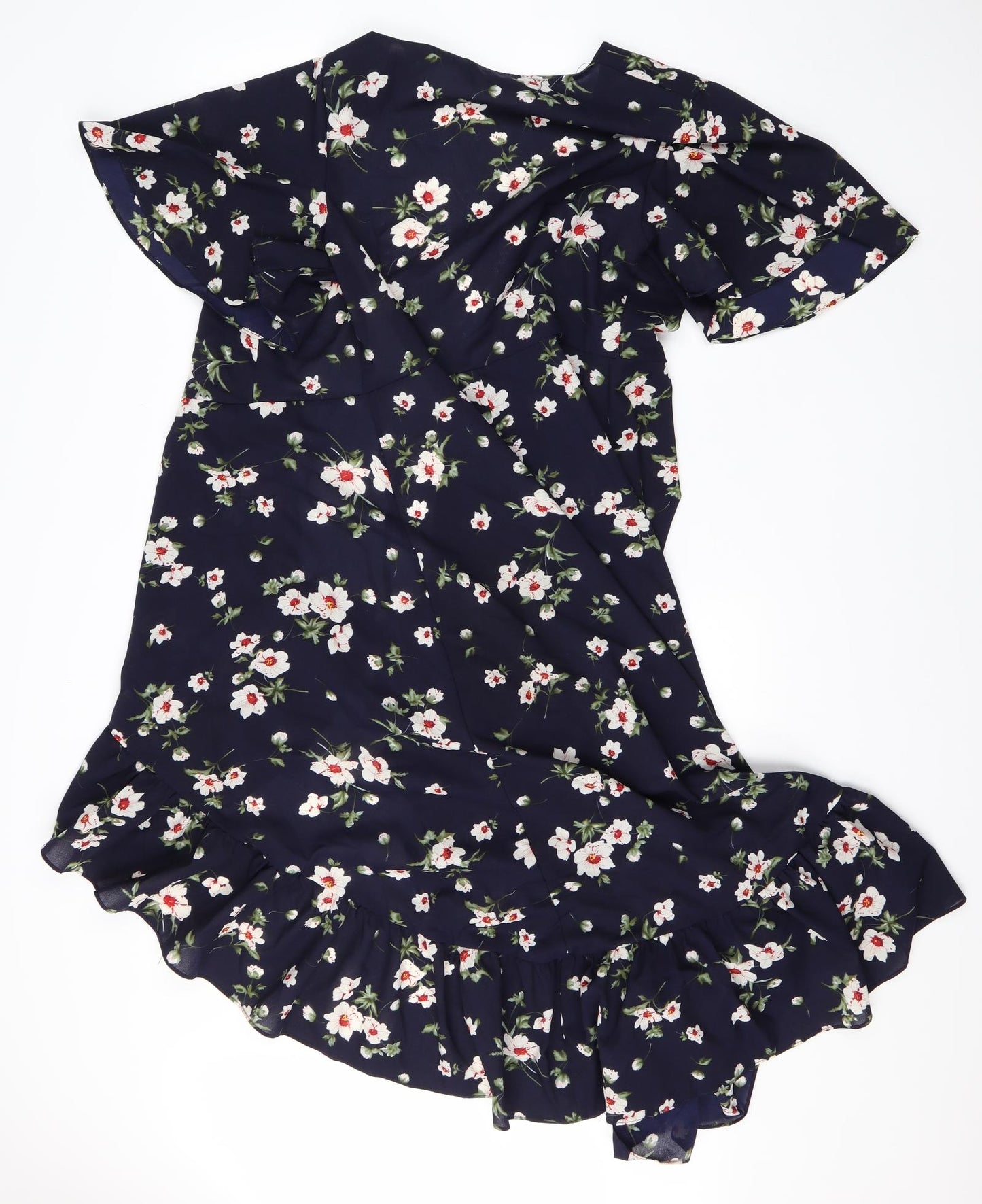 Lucy Wang Womens Blue Round Neck Floral Polyester Cardigan Jumper Size M